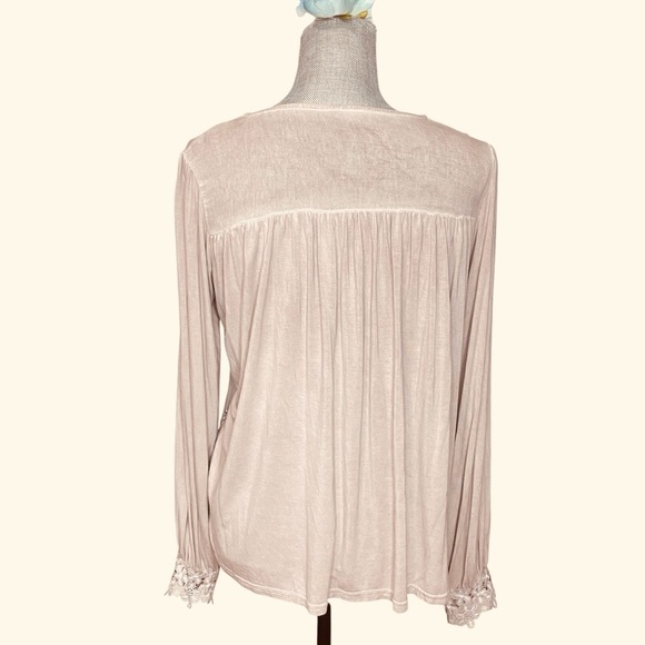 POL Floral Applique Blouse Embroidered Taupe Women's Top S - Picture 5 of 11